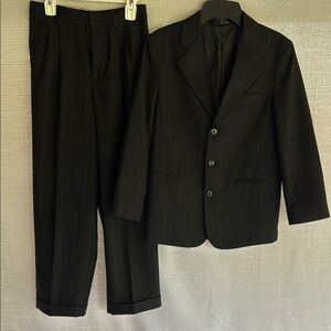 Boys Van Heusen Black Pin-Striped Suit Jacket and Cuffed Pants size 12 regular